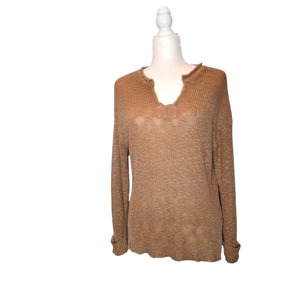 GYK Open Knit Tunic Sweater M Tan Neutral Pullover Lagenlook Dystopian Aesthetic